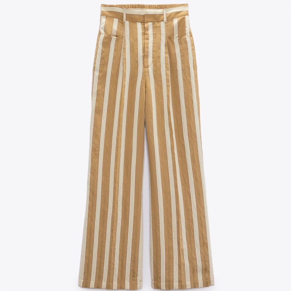Zara Beige and White Striped wide leg pants